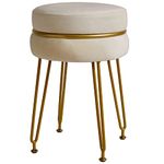 IBUYKE Modern Velvet Round Footstool, Vanity Chair for Makeup Room, Vanity Stool Foot Rest with Gold Legs, Modern Accent Stools for Bedroom, Living Room, Entryway, Offices, Creamy-White L/G-40M