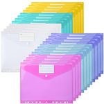 A4 Plastic Wallets Punched Pockets A4 Folders Plastic Pockets Document Files Popper Wallets with Snap Button - 24PCS