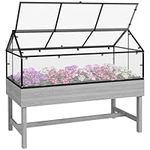 Outsunny Raised Garden Bed with Cold Frame Greenhouse, Elevated Wood Planter Box for Vegetables, Flowers, Herbs, Distressed Grey