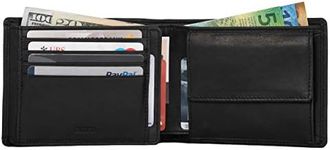 DiLoro Italy Mens Leather Wallet Bifold Flip Id Section Coin Compartment Rfid Protection Full Grain Leather (Black Nappa)