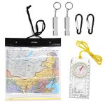 Omevett Set of 6 Waterproof Map Case Bag with Compass Navigation, Map Cases Hiking with Pocket Compass, Compass Orienteering Boy Scout and Emergency Whistle, for Hiking and Outdoor Survival