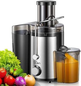 Qcen Juicer Machine, 800W Centrifugal Juicer Extractor with Wide Mouth 3” Feed Chute for Fruit Vegetable, Easy to Clean, Stainless Steel, BPA-free (Black)