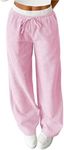 Floerns Girl's Striped Print Trousers Drawstring Waist Wide Leg Loose Long Pants Coral Pink 11Y