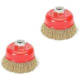 Dumdaar 2pc 3 inch Crimped Wire Wheel Cup Brush Set for Angle Grinder to Remove Rust