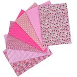 Jukway 7PCS Different Patterns Printed Cotton Fabric Squares 50 x 50 cm Handmade Craft Patchwork Cloths Bundle for Sewing, Quilting, DIY Decoration, Scrapbooking, Handwork (Pink)