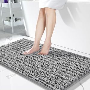 Yimobra Original Luxury Shaggy Bath Mat, 44.1 X 24 Inches, Super Absorbent Water, Non-Slip, Machine-Washable, Soft and Cozy, Thick Modern for Bathroom Bedroom, Gray