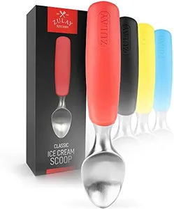 Zulay Heavy Duty Ice Cream Scoop - Stainless Steel Ice Cream Scooper With Non-Slip Rubber Grip - Durable Ice Cream Spade - Anti-Thaw Icecream Scoup For Frozen Ice Cream & Gelato (Red)