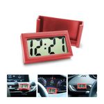 XINLIYA Mini Digital Clock for Car Dashboard, Small Digital Clock with Self-Adhesive Bracket, Battery Operated & Clear LCD Screen Time Display, Stick On Watch for Auto, Truck, Motorcycle（Red）