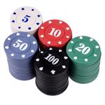 NUOBESTY Poker Chips Set- Gambling Currency Plastic Number Chip Props for Party School Home 100Pcs