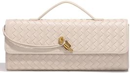 Upbull Trendy Woven Evening Clutch Purses Women Underarm Shoulder Handbag Cute Satchels Crossbody Purse PU Leather Wallet, A Beige White, Small