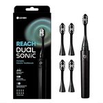 Reach Dual Sonic Electric Toothbrush, 1 Handle 4 Toothbrush Heads, 2 Brushing Modes Strong & Gentle, Portable Travel Toothbrushes Adults, 27000 VPM with AAA, up to 150 Hours Last, Black