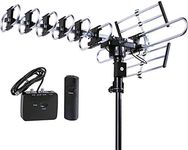 Five Star Outdoor 4K HDTV Antenna Long Range Auto Gain Control Long Range with Motorized 360 Degree Rotation, UHF/VHF/FM Radio with Infrared Remote Control for 2 TVs