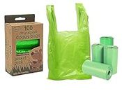 FERRIS | 100pk Dog Poo Bags with Tie Handles | Extra Strong Biogradable Dog Poop Bags Rolls | Scent Free Pet Waste Disposal Bags | Green - 32 x 36cm