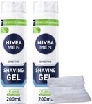 2 X 200ml Shaving Gel for Men - Soothing Formula, Ideal for Sensitive Skin Type - Clear Gel, Gentle Men's Shave gel With Soft Aftershave KRISP Towel (Packaging may vary)