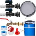 Tujoe 4 Set Rain Barrel Adapter Kit, Mesh Cover with Drawstring and PVC Rain Barrel Spigot Brass Faucet Kit with Bulkhead Fitting Hose Faucet Adapter and Thread Seal Tape for Rain Water Barrel Water