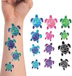 WIRESTER Temporary Tattoo Stickers for Girls Boys Kids Adults, Fake Tattoos on Face Hand Neck Wrist Party Favor Body Art, Tattoo Sheet 6 x 7.87 inch - Turtle Designs (Blue, Pink, Purple, Green, Black)