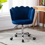 Bhumika Overseas® Mid Back Height Adjustable 360° Swivel Comfy Home Office Study Desk Chair, Velvet Upholstered Chair with Flower Decor for Bedroom Living Room in Dark Blue Color