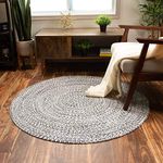 Super Area Rugs Farmhouse Braided Rug Cotton Kitchen Reversible Carpet, Black & White, 6' Round