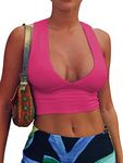 AEPEBO Sexy Crop Tops for Women Deep V Neck Back Cutout Sleeveless Plunge Racerback Tank Cropped Top, Rose, Small