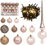 vidaXL 61 Piece Christmas Ball Ornaments, Shatterproof Xmas Tree Decorations with 150 LED Lights, Decorative Hanging Balls for Xmas Holiday Party Decor, Rose Gold