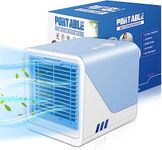 Air Conditioners Fan with 3 Speeds, Replaceable Filter & Humidifier,Quiet & Fast Cooling Portable Cooling Fans that Blow Cold Air, 7 Colors Led Evaporative Air Cooler for Room, Camping & Office