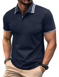 Linvich Blue Polo Shirts for Men Summer Short Sleeve Casual Golf Polo Shirts Breatahble Striped Collared Polo T-Shirts