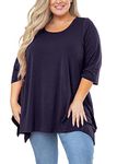 AusLook Plus Size Shirt for Women 3/4 Sleeve Clothes Navy Blue 3X Blouse Swing Babydoll Top Crewneck Maternity Loose Clothing for Leggings…