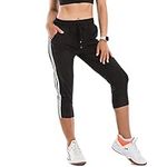 Stanpetix Capri Pants for Women UK - Women's Sport Pants with Pockets Running Joggers Sweatpants(Black with White Stripe,Capri,L)