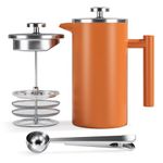 Enfmay French Press Insulated 1L French Press Coffee Maker with 4 Layer Filtration System, Insulated Double Wall Stainless Steel French Coffee Maker for Home, Travel and Camping with Spoon, Orange