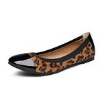 DREAM PAIRS Women's Ballet Flats Foldable Ballerina Dress Shoes Ladies Office Shoes,Size 5.5,Flex-Leopard,Sole-Flex