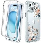 Diaclara Designed for iPhone 15 phone Case, Full Body Rugged Case with Built-in Touch Sensitive Anti-Scratch Screen Protector, with Camera Lens Protector for iPhone 15 6.1" (Clear Butterfly)