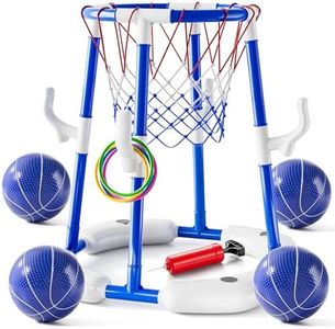 2-in-1 Pool Basketball Hoop & Ring Games with 4 Balls 12 Rings and Pump, Summer Water Outdoor Party Swimming Pool Toys Games for Kids Ages 4-8 8-12 Adult, Family Water Party Birthday Games Toys