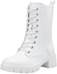 Vepose Women's 9650A Mid Calf Combat Boots Lace Chunky Platform Boot, All White, Size 6.5M US-with Side Zipper (CJY9650A allwhite 06.5)