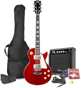 Max GigKit de Guitarra Eléctrica Estilo LP para principiantes o profesionales. Guitarra diseño LP con pastillas Humbucker, afinador digital, funda de guitarra, correa, cuerdas de repuesto, púas. Rojo