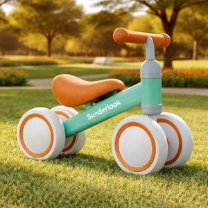 Sunderlook Balance Bike for 1+ Year Old - Mini Ride for Baby, Manual Push Bike for 12-36 Months, Sturdy Balance Bike for 2+ Year Old, Intelligence Development, Girls, Boys Beginners (Green)