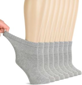 Hugh Ugoli Diabetic Socks for Women, Super Soft & Thin Ankle Socks, Wide & Loose, Non-Binding Top & Seamless Toe,8 Pairs, Light Grey, Shoe Size: 6-9