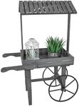 Sunnydaze Rustic Flower Cart Display Stand with Wheels - Vintage Wooden Candy Cart for a Wedding, Party, or Event - Gray