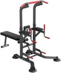 SogesPower Power Tower Pull Up Bar Station Multi-Function Adjustable Height Workout Dip Station Strength Training Equipment for Home Gym Fitness Equipment with Folding Multi-purpose Dumbbell Bench 330LBS