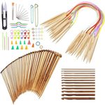 Knitting Needles Set for Beginner - 18 Pairs Bamboo Circular Knitting Needles with Colored Tube, 36Pcs Single Pointed Knitting Needles, 12Pcs Crochet Hooks, Complete Crochet Kit for Handmade Projects