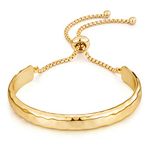 WOWORAMA Gold Bar Bracelet for Women Adjustable Slider Bangle Bracelets 14K Gold Plated Curved Bar Bolo Bracelet Simple Friendship Bracelet - Gold Hammered Bar Bracelet