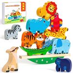 Montessori Toys for 1 2 Year Old Girl Boy Gifts,Toddler Building Blocks Wooden Animal Stacking Toys, Learning Fine Motor Skills Toys for 1-3 Year Old,Gifts for 2 3 4 Year Old Girls Boys Toys Age 1 2 3