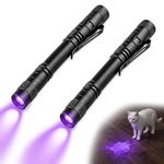 2Pcs 395nm UV Torch, Small LED Black Light Detector with Clip, Portable Ultra Violet Flashlight for Money Checker, Resin Curing, Pet Urine Detection, Bed Bug, Powered by 2 AAA Batteries(Not Included)