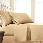 SouthShore Fine Living Vilano Pleats, 4-Piece, 21-Inch Extra Deep Pocket Sheet Set, King Sheets Set with Flat Sheets and Pillowcase, Easy Care and Shrinkage-Free Deep Pocket Sheets, Sheet Set, Gold