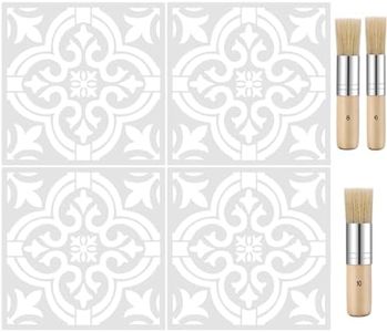 Set of 7, Tile Stencil and Wooden Stencil Brush, findTop Mandala Style Wall Templates Tile Pattern Painting Stencil (12 x 12 Inch) with Bristle Brushes