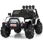 Costzon Ride on Police Truck, 12V Battery Powered Electric Vehicle w/ 2.4G Remote Control, 3 Speeds, LED Lights, Horn, MP3, Music, Double Magnetic Doors, Safety Belt, Ride on Car for Kids