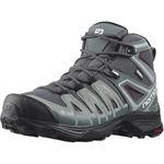 Salomon X Ultra Pioneer Mid CSWP Hiking Boots Womens, Ebony/Stormy Weather/Wine Tasting, 7