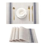 Leetaltree Khaki-Blue Placemats, Heat Resistant Non-Slip Place mats for Dining Table, Washable Durable PVC Vinyl Woven Table Mats (Set of 4)