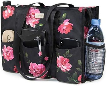 TOPDesign Utility Water Resistant Tote Bag with 13 Exterior & Interior Pockets, Top Zipper Closure & Thick Bottom Support, for Working Women, Teachers, Nurses, Accountants (Peony)