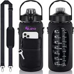 JZYZ Large 2L Water Bottle with Sleeve - Inspirational Time Marker, Drinkable-Leak-Proof Tritan, BPA-Free, Insulated Neoprene, Sports and Gym Hydration for Men and Women (BLACK)