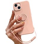 Pepmune Compatible with iPhone 15 Case Liquid Silicone with Ring Holder,Detachable Wrist Strap,Magnetic Car Mount Kickstand,Shockproof Cover Protective Phone Case-Pink